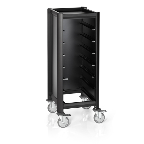Was Germany Tablettwagen SINGLE MENSA BLACK, für 7 Tabletts, schwarz, 51,5 x 47,5 x 125 cm, MDF/Aluminium Was Germany Tablettwagen SINGLE MENSA BLACK, für 7 Tabletts, schwarz, 51,5 x 47,5 x 125 cm, MDF/Aluminium