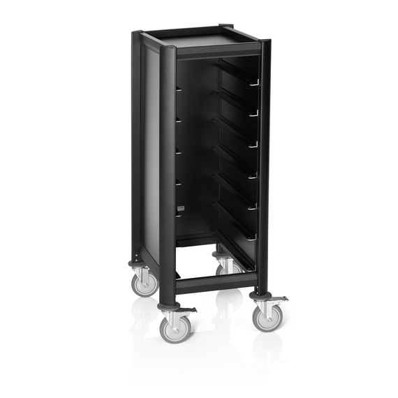 Was Germany Tablettwagen SINGLE GN 1/1 MENSA BLACK, für 7 Tabletts, schwarz, 60 x 44,5 x 125 cm, MDF/Aluminium Was Germany Tablettwagen SINGLE GN 1/1 MENSA BLACK, für 7 Tabletts, schwarz, 60 x 44,5 x 125 cm, MDF/Aluminium