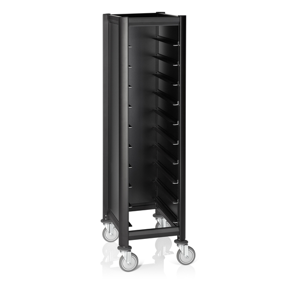 Was Germany Tablettwagen SINGLE GN 1/1 MENSA BLACK, für 10 Tabletts, schwarz, 60 x 44,5 x 165 cm, MDF/Aluminium Was Germany Tablettwagen SINGLE GN 1/1 MENSA BLACK, für 10 Tabletts, schwarz, 60 x 44,5 x 165 cm, MDF/Aluminium