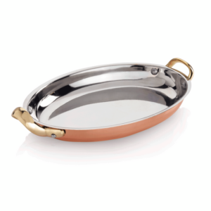 Steel & Style Servierpfanne AMBER, 35 x 22 x 4,5 cm, 1,6 ltr., Kupfer, Messing, Chromnickelstahl
