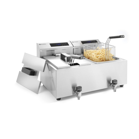 Hendi Friteuse Profi Line digital- mit Ablasshahn 2 x 8 l, Profi Line, 16L, 230V/7000W, 605x515x(H)350mm 2 Hendi Friteuse Profi Line digital- mit Ablasshahn 2 x 8 l, Profi Line, 16L, 230V/7000W, 605x515x(H)350mm