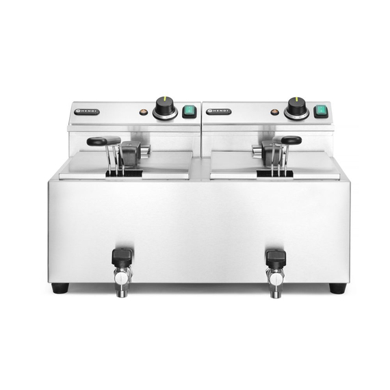 Hendi Fritteuse Profi Line mit Ablasshahn, 2×8 l, Profi Line, 16L, 230V/7000W, 610x515x(H)369mm Hendi Fritteuse Profi Line mit Ablasshahn, 2×8 l, Profi Line, 16L, 230V/7000W, 610x515x(H)369mm