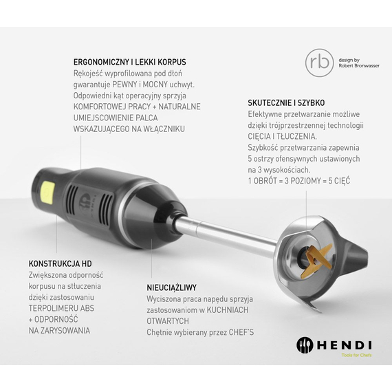 Hendi Stabmixer BLEND, designed by Robert Bronwasser, 220-240V/250W, ⌀71x(H)450mm 2 Hendi Stabmixer BLEND, designed by Robert Bronwasser, 220-240V/250W, ⌀71x(H)450mm
