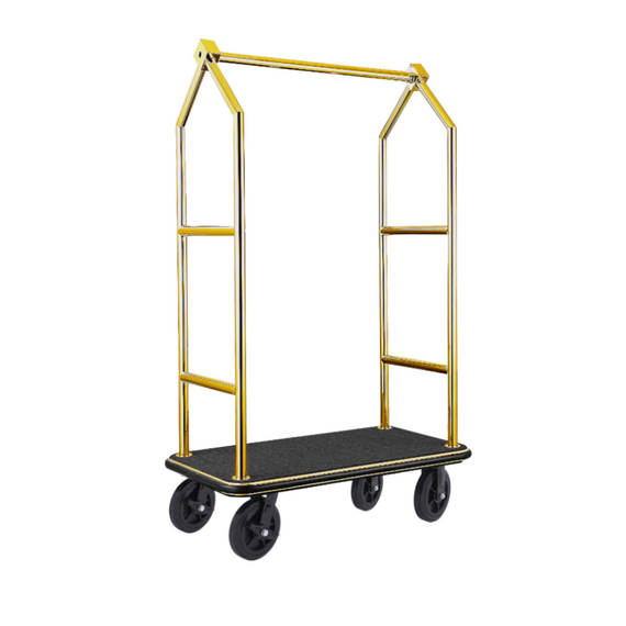 Was Germany Gepäckwagen VOYAGER, 112 x 65 x 190 cm, titanium gold, schwarzer Teppich, Chromnickelstahl 18/8 Was Germany Gepäckwagen VOYAGER, 112 x 65 x 190 cm, titanium gold, schwarzer Teppich, Chromnickelstahl 18/8
