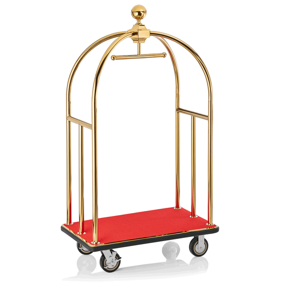 Was Germany Gepäckwagen UNITY, 112 x 60 x 185 cm, goldfarben, roter Teppich, Edelstahl Was Germany Gepäckwagen UNITY, 112 x 60 x 185 cm, goldfarben, roter Teppich, Edelstahl