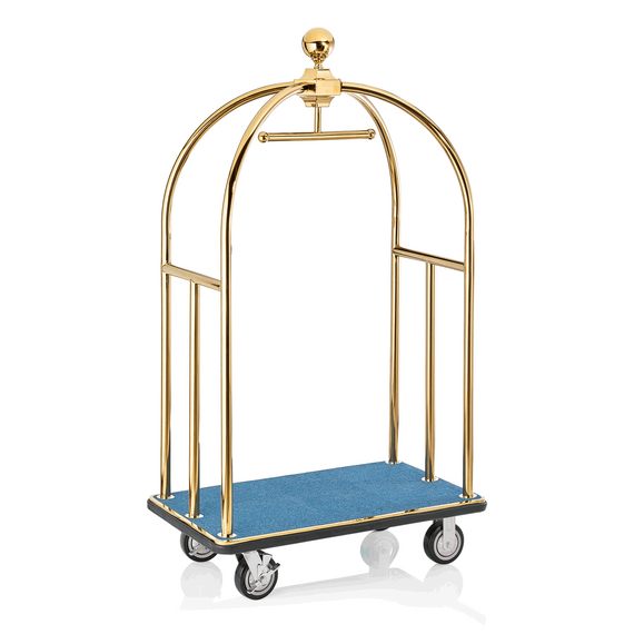 Was Germany Gepäckwagen UNITY, 112 x 60 x 185 cm, goldfarben, blauer Teppich, Edelstahl Was Germany Gepäckwagen UNITY, 112 x 60 x 185 cm, goldfarben, blauer Teppich, Edelstahl