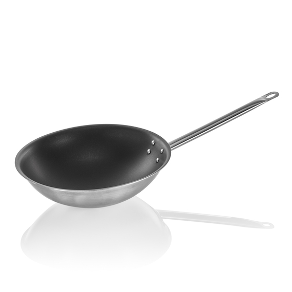 Was Germany Wok mit Antihaftbeschichtung und rundem Boden, Ø 38 cm, Chromnickelstahl 18/10 Was Germany Wok mit Antihaftbeschichtung und rundem Boden, Ø 38 cm, Chromnickelstahl 18/10