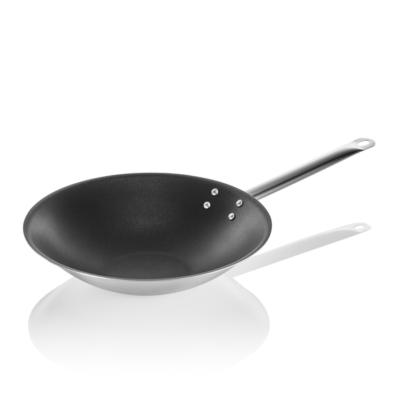 Was Germany Wok mit Antihaftbeschichtung und abgeflachtem Boden, Ø 38 cm, Chromnickelstahl 18/10 Was Germany Wok mit Antihaftbeschichtung und abgeflachtem Boden, Ø 38 cm, Chromnickelstahl 18/10