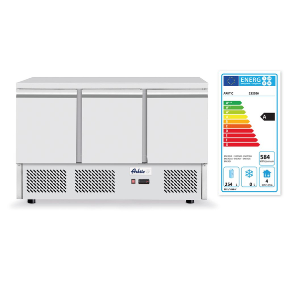 Arktic Pizzatisch, dreitürig mit Aufsatzkühlvitrine 380+40L, 254L, 230V/400W, 1400x700x(H)1491mm 2 Arktic Pizzatisch, dreitürig mit Aufsatzkühlvitrine 380+40L, 254L, 230V/400W, 1400x700x(H)1491mm