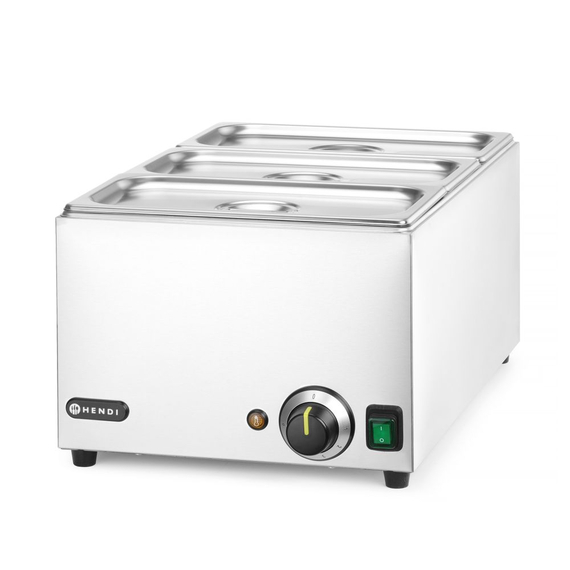 Hendi Set: Bain-Marie Ranger + 3x GN 1/3 Behälter mit Deckel, GN 1/1, 230V/1000W, 590x332x(H)242mm 1 Hendi Set: Bain-Marie Ranger + 3x GN 1/3 Behälter mit Deckel, GN 1/1, 230V/1000W, 590x332x(H)242mm