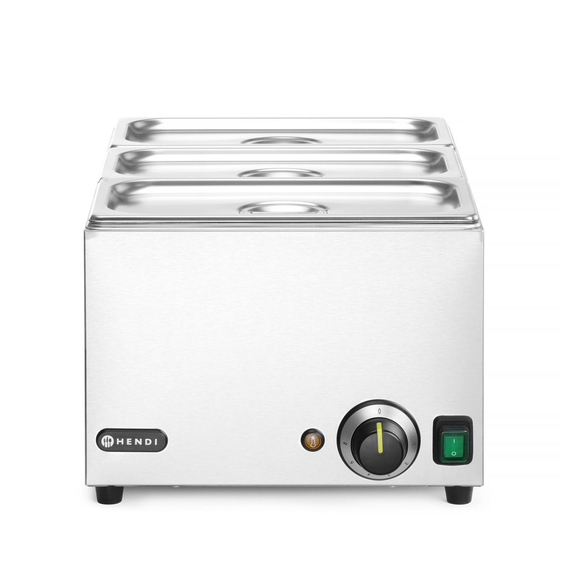 Hendi Set: Bain-Marie Ranger + 3x GN 1/3 Behälter mit Deckel, GN 1/1, 230V/1000W, 590x332x(H)242mm Hendi Set: Bain-Marie Ranger + 3x GN 1/3 Behälter mit Deckel, GN 1/1, 230V/1000W, 590x332x(H)242mm