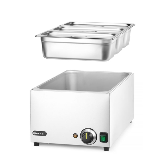 Hendi Set: Bain-Marie Ranger + 3x GN 1/3 Behälter mit Deckel, GN 1/1, 230V/1000W, 590x332x(H)242mm 4 Hendi Set: Bain-Marie Ranger + 3x GN 1/3 Behälter mit Deckel, GN 1/1, 230V/1000W, 590x332x(H)242mm