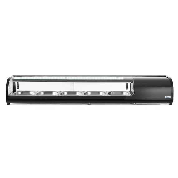 Arktic Sushi-Vitrine, Fassungsvermögen: 5x GN 1/2 (H)40 mm (im Lieferumfang enthalten)., Schwarz, 220-240V/190W, 1800x420x(H)265mm Arktic Sushi-Vitrine, Fassungsvermögen: 5x GN 1/2 (H)40 mm (im Lieferumfang enthalten)., Schwarz, 220-240V/190W, 1800x420x(H)265mm