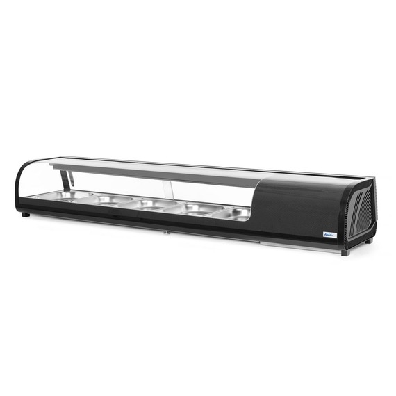 Arktic Sushi-Vitrine, Fassungsvermögen: 5x GN 1/2 (H)40 mm (im Lieferumfang enthalten)., Schwarz, 220-240V/190W, 1800x420x(H)265mm 1 Arktic Sushi-Vitrine, Fassungsvermögen: 5x GN 1/2 (H)40 mm (im Lieferumfang enthalten)., Schwarz, 220-240V/190W, 1800x420x(H)265mm