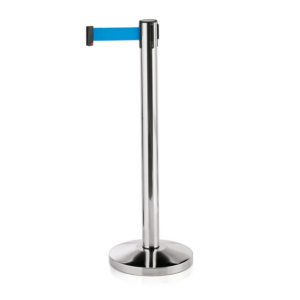 Was Germany Abgrenzungspfosten Set LIGHTFLEX, hochglanzpoliert, 200 cm, blaues Gurtband, Set á 2 Stück, Edelstahl