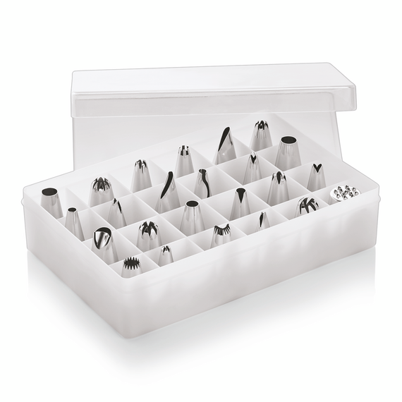 Was Germany Spritztüllen Set, 17 x 11,5 x 4,5 cm, 24-teilig, Edelstahl Was Germany Spritztüllen Set, 17 x 11,5 x 4,5 cm, 24-teilig, Edelstahl