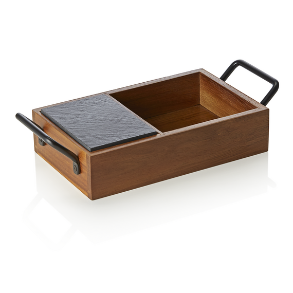 Was Germany Naturschieferplatten Set SLATE & SERVE, 24 x 15 x 5,5 cm, 3 Schieferplatten und Brot- und Butterkorb, Akazienholz, Naturschiefer Was Germany Naturschieferplatten Set SLATE & SERVE, 24 x 15 x 5,5 cm, 3 Schieferplatten und Brot- und Butterkorb, Akazienholz, Naturschiefer
