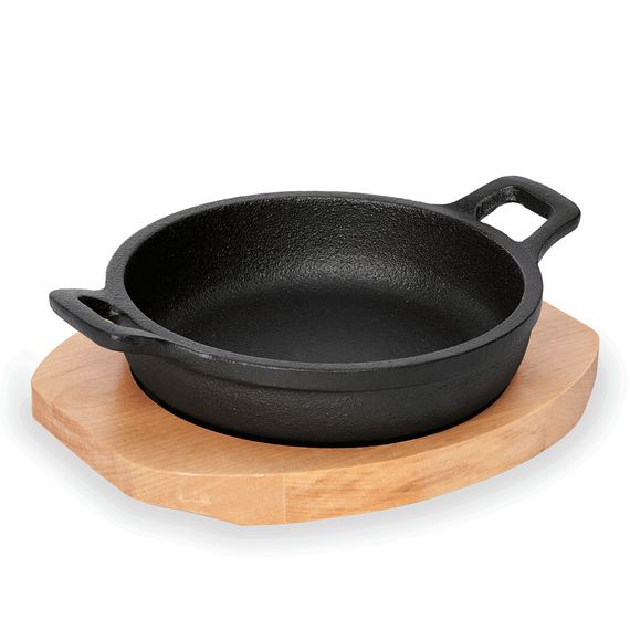 Was Germany Servierpfanne IRON DINING, mit Holzuntersetzer, Ø 13 cm, Höhe 3 cm, Gusseisen, Holz Was Germany Servierpfanne IRON DINING, mit Holzuntersetzer, Ø 13 cm, Höhe 3 cm, Gusseisen, Holz