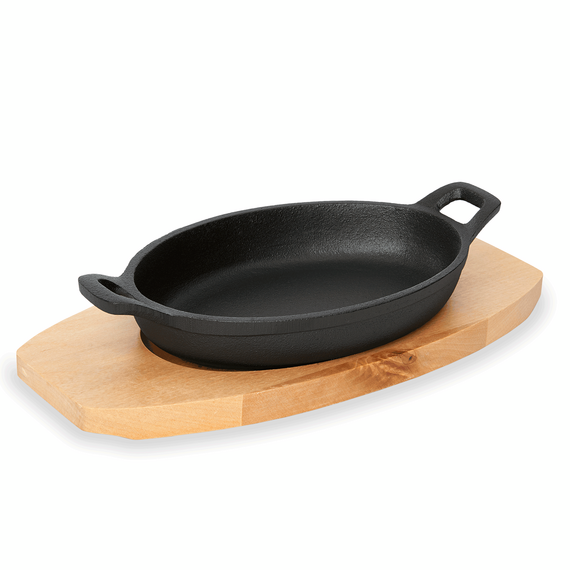 Was Germany Servierpfanne IRON DINING, mit Holzuntersetzer, 24 x 17,5 x 5 cm, Gusseisen, Holz Was Germany Servierpfanne IRON DINING, mit Holzuntersetzer, 24 x 17,5 x 5 cm, Gusseisen, Holz