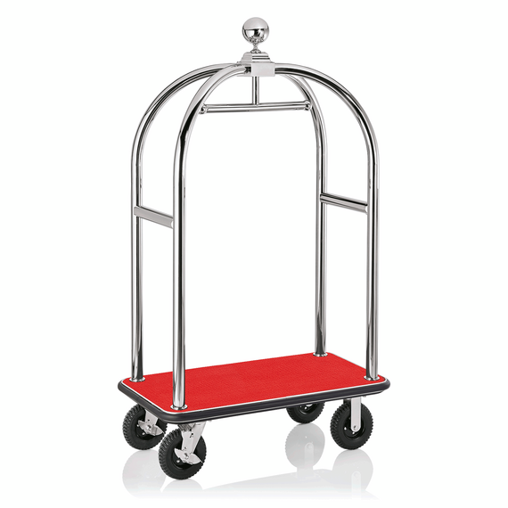 Was Germany Gepäckwagen DRIFT, 112 x 60 x 190 cm, silberfarben, roter Teppich, chromnickelstahl 18/8 Was Germany Gepäckwagen DRIFT, 112 x 60 x 190 cm, silberfarben, roter Teppich, chromnickelstahl 18/8