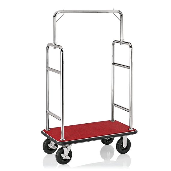 Was Germany Gepäckwagen TRANSIT, 112 x 60 x 185 cm, silberfarben, roter Teppich, Edelstahl Was Germany Gepäckwagen TRANSIT, 112 x 60 x 185 cm, silberfarben, roter Teppich, Edelstahl