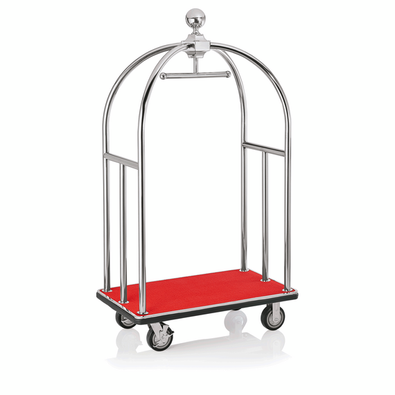 Was Germany Gepäckwagen UNITY, 112 x 60 x 185 cm, silberfarben, roter Teppich, Edelstahl Was Germany Gepäckwagen UNITY, 112 x 60 x 185 cm, silberfarben, roter Teppich, Edelstahl