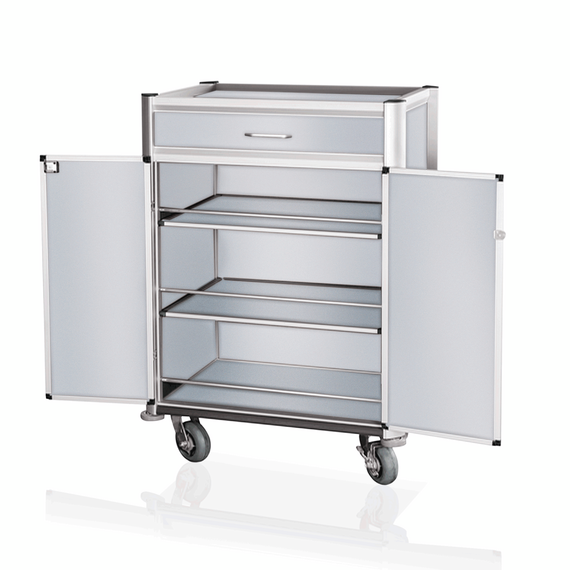 Was Germany Minibar Servicetrolley, 85 x 60 x 135 cm, weiß, helle Kanten, Aluminium, MDF Was Germany Minibar Servicetrolley, 85 x 60 x 135 cm, weiß, helle Kanten, Aluminium, MDF