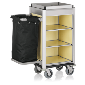 Was Germany Zimmerservicewagen ISABELLA, 95 x 55 x 116 cm, helle Kanten, helle Holzoptik, Aluminium, MDF, Polyesterfaserstoff