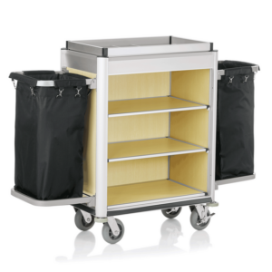 Was Germany Zimmerservicewagen ISABELLA, 155 x 55 x 116 cm, helle Kanten, helle Holzoptik, Aluminium, MDF, Polyesterfaserstoff
