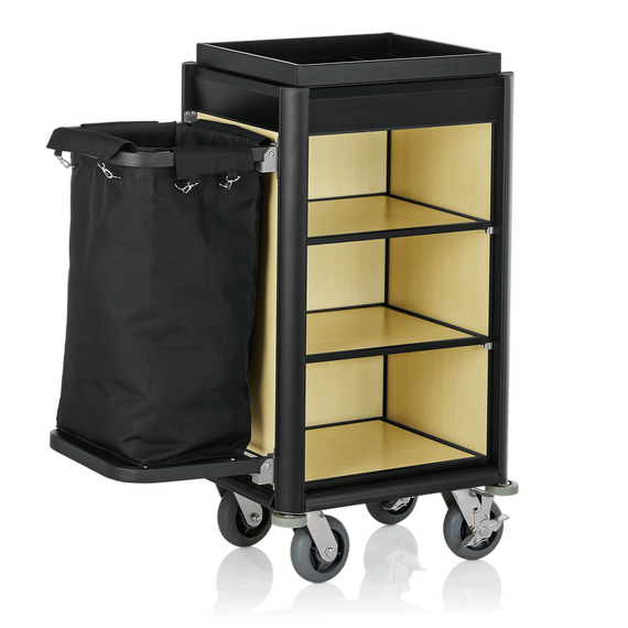 Was Germany Zimmerservicewagen ISABELLA, 95 x 55x x116 cm, schwarze Kanten, helle Holzoptik, Aluminium, MDF, Polyesterfaserstoff Was Germany Zimmerservicewagen ISABELLA, 95 x 55x x116 cm, schwarze Kanten, helle Holzoptik, Aluminium, MDF, Polyesterfaserstoff