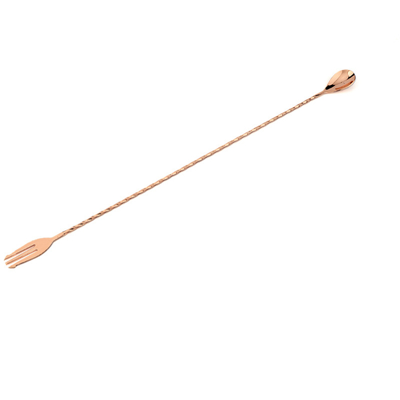 Japanischer Barlöffel mit Gabel, Edelstahl, kupferfarben, L. 400 mm Japanischer Barlöffel mit Gabel, Edelstahl, kupferfarben, L. 400 mm