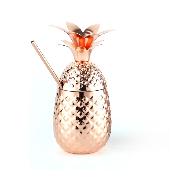 Cocktailbecher Ananas mit Deckel und Strohhalm, Edelstahl, kupferfarben 0,475 Liter Cocktailbecher Ananas mit Deckel und Strohhalm, Edelstahl, kupferfarben 0,475 Liter