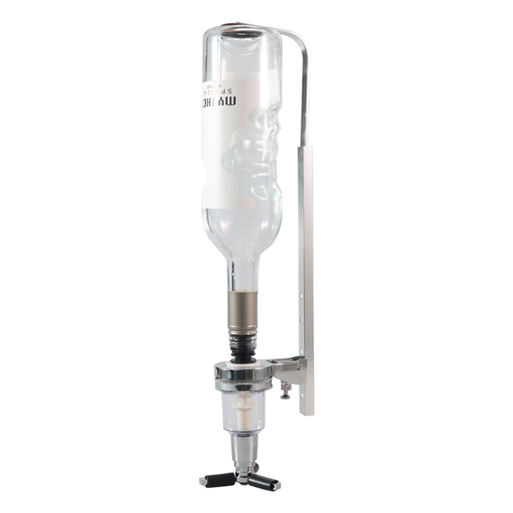 Wandflaschenhalter mit 30 ml Dosierausgießer, für eine Flasche, H. 240 bis 350 mm Wandflaschenhalter mit 30 ml Dosierausgießer, für eine Flasche, H. 240 bis 350 mm