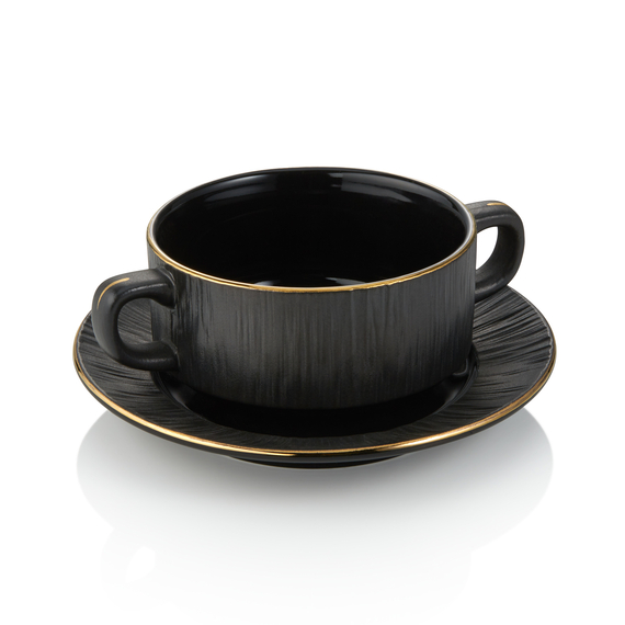 Maya Suppentasse mit Untertasse Set KURO, Ø 10,5 cm, 250 ml, schwarz, Set á 4 Stück, Porzellan Maya Suppentasse mit Untertasse Set KURO, Ø 10,5 cm, 250 ml, schwarz, Set á 4 Stück, Porzellan