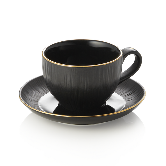Maya Cappuccinotasse mit Untertasse Set KURO, 200 ml, schwarz, Set á 4 Stück, Porzellan Maya Cappuccinotasse mit Untertasse Set KURO, 200 ml, schwarz, Set á 4 Stück, Porzellan