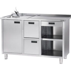 Stalgast Edelstahl Arbeitstisch für Kaffeemaschine, mit Aufkantung, 1500 x 700 x 1000 mm (BxTxH)