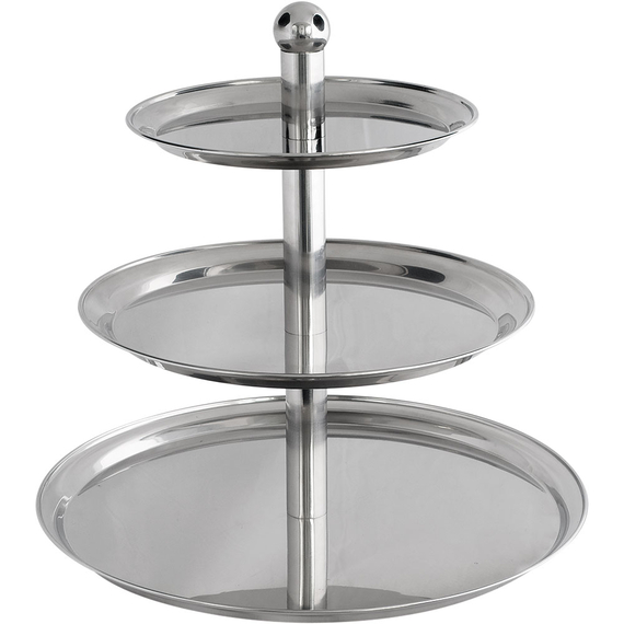 Etagere mit Kugelgriff, 3-stufig, Edelstahl, Höhe 50 cm Etagere mit Kugelgriff, 3-stufig, Edelstahl, Höhe 50 cm