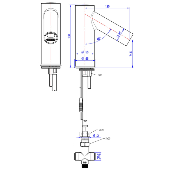 Monolith Premium Sensor-Mischbatterie, 230 V Anschluss 1 Monolith Premium Sensor-Mischbatterie, 230 V Anschluss
