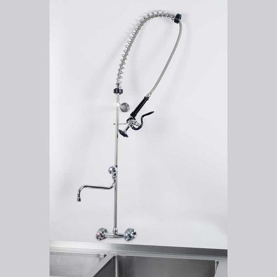 Geschirrbrause mit Mischbatterie, Zweiloch-Wandmontage, mit Wasserhahn, zwei Mischventile 1 Geschirrbrause mit Mischbatterie, Zweiloch-Wandmontage, mit Wasserhahn, zwei Mischventile