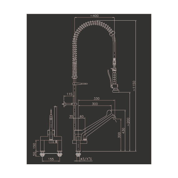 Combisteel Vorspüldusche Ellebogenbedienung mit 2-Löcher 1 Combisteel Vorspüldusche Ellebogenbedienung mit 2-Löcher