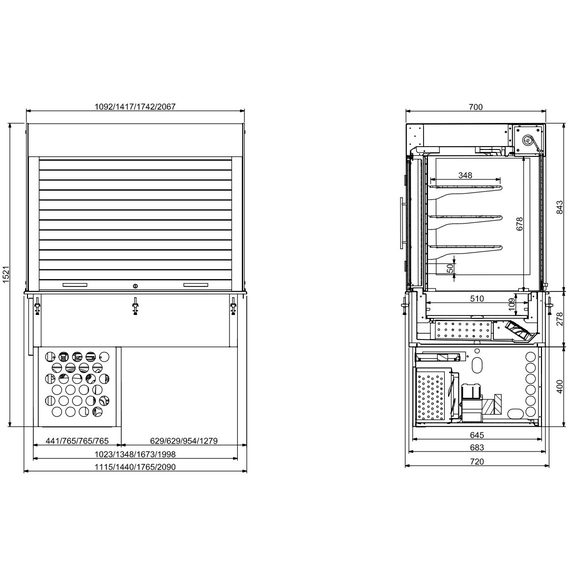 Combisteel Einbaukühlvitrine Eckig mit Jalousie 4/1 Gn 1 Combisteel Einbaukühlvitrine Eckig mit Jalousie 4/1 Gn