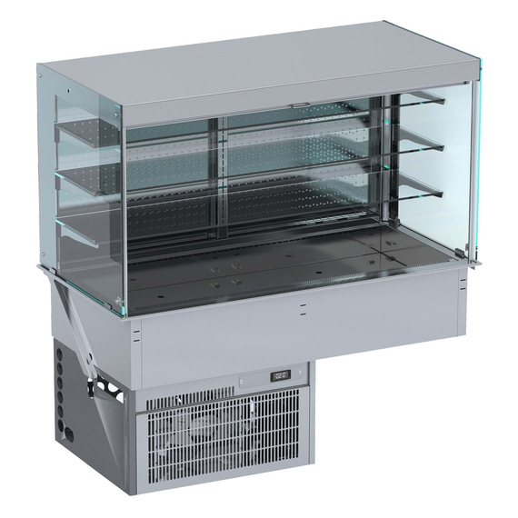 Combisteel Einbau Wandmodell Kühlvitrine Eckig mit Rollvorhang 4/1 Gn Combisteel Einbau Wandmodell Kühlvitrine Eckig mit Rollvorhang 4/1 Gn