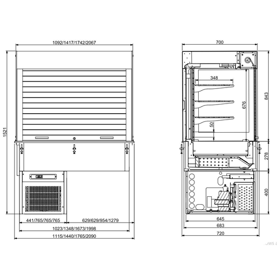 Combisteel Einbau Wandmodell Kühlvitrine Eckig - mit Jalousie 4/1 Gn 1 Combisteel Einbau Wandmodell Kühlvitrine Eckig - mit Jalousie 4/1 Gn