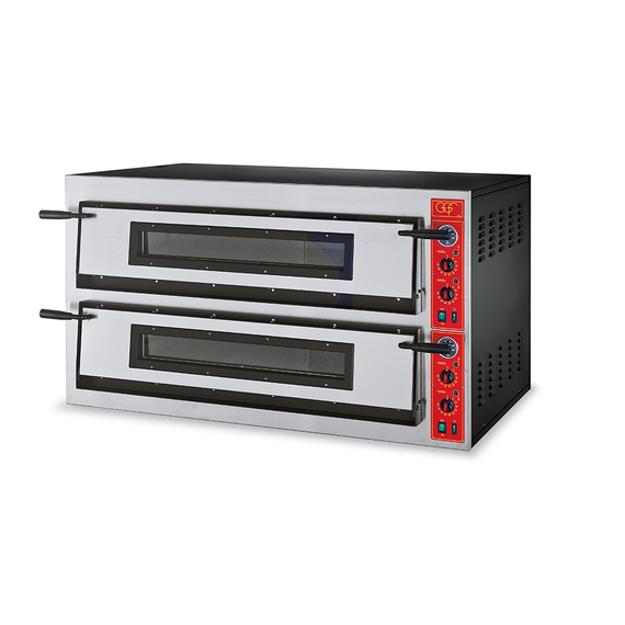 GGF Pizzaofen mit zwei Kammern für 12 Pizzen à 360 mm, 18 kW, 1370 x 850 x 750 mm (BxTxH) GGF Pizzaofen mit zwei Kammern für 12 Pizzen à 360 mm, 18 kW, 1370 x 850 x 750 mm (BxTxH)
