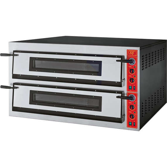 GGF Pizzaofen mit zwei Kammern für 18 Pizzen à 360 mm, Vollschamott, 26,4 kW, 1370 x 1210 x 750 mm (BxTxH) GGF Pizzaofen mit zwei Kammern für 18 Pizzen à 360 mm, Vollschamott, 26,4 kW, 1370 x 1210 x 750 mm (BxTxH)