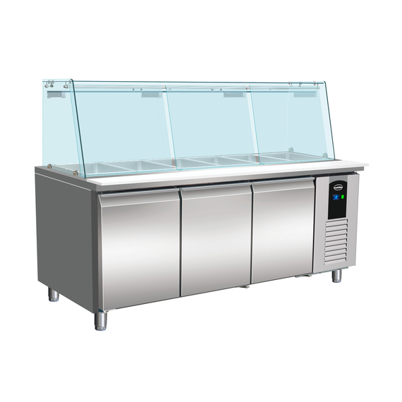 Combisteel Standard Line Kühltisch mit Glas 3 Türen 5X 1/1 Gn Behälter Combisteel Standard Line Kühltisch mit Glas 3 Türen 5X 1/1 Gn Behälter