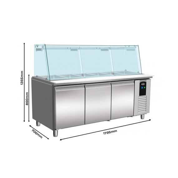 Combisteel Standard Line Kühltisch mit Glas 3 Türen 5X 1/1 Gn Behälter 1 Combisteel Standard Line Kühltisch mit Glas 3 Türen 5X 1/1 Gn Behälter