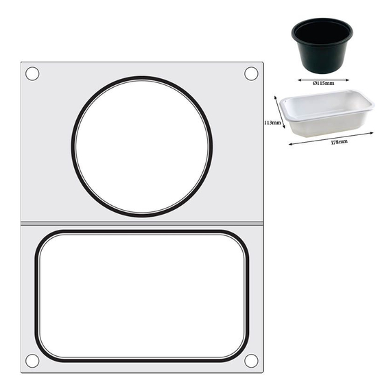 Hendi Matrize für Versiegelungsmaschine, zwei Behälter (1x 178x113 mm, 1x ø115 mm) 2 Hendi Matrize für Versiegelungsmaschine, zwei Behälter (1x 178x113 mm, 1x ø115 mm)