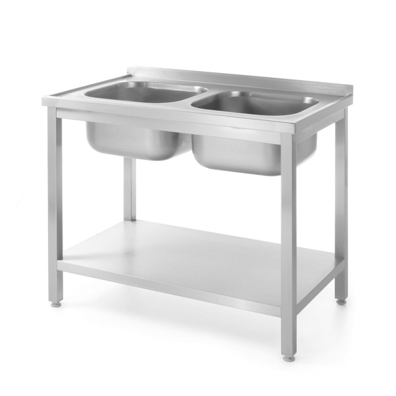 Hendi Tisch mit 2 Spülbecken und Ablage – verschraubt, Tiefe 600 mm, Profi Line, 1000x600x(H)850mm Hendi Tisch mit 2 Spülbecken und Ablage – verschraubt, Tiefe 600 mm, Profi Line, 1000x600x(H)850mm