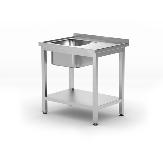Hendi Waschtisch mit Ablage – verschraubt, Tiefe 600 mm, Profi Line, Linke Seite, 800x600x(H)850mm Hendi Waschtisch mit Ablage – verschraubt, Tiefe 600 mm, Profi Line, Linke Seite, 800x600x(H)850mm